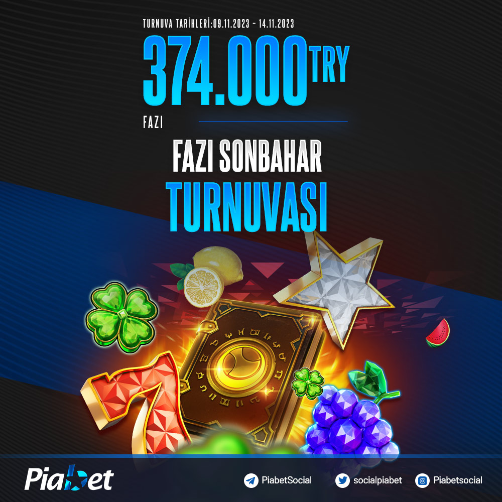 #Piabet turnuvaları ile kazanmaya devam et!! 🤩🥳

🎰FAZI SONBAHAR TURNUVASI🔥

💰 ÖDÜLÜ : 374.000₺
📆 Katılım tarihi: 09.11.2023 - 14.11.2023

rebrand.ly/piagir