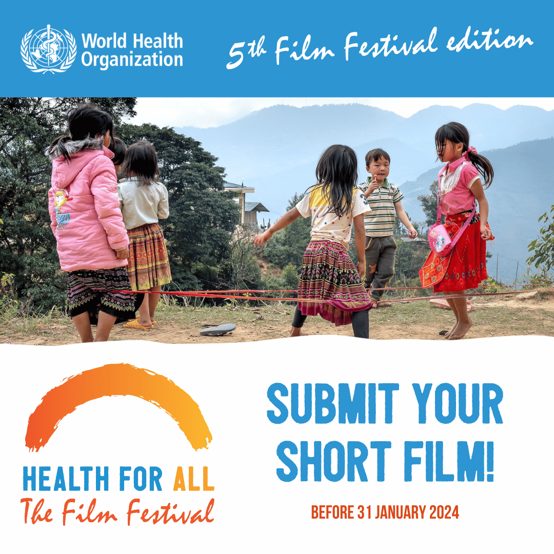 The call for short #Film4health towards the 5th #HealthForAll Film Festival @WHO is open until 31 Jan. 2024. Unleash your creativity! Send your submission at who.int/film-festival. You can also join the global movement for health impact through film at bit.ly/45DeTNt