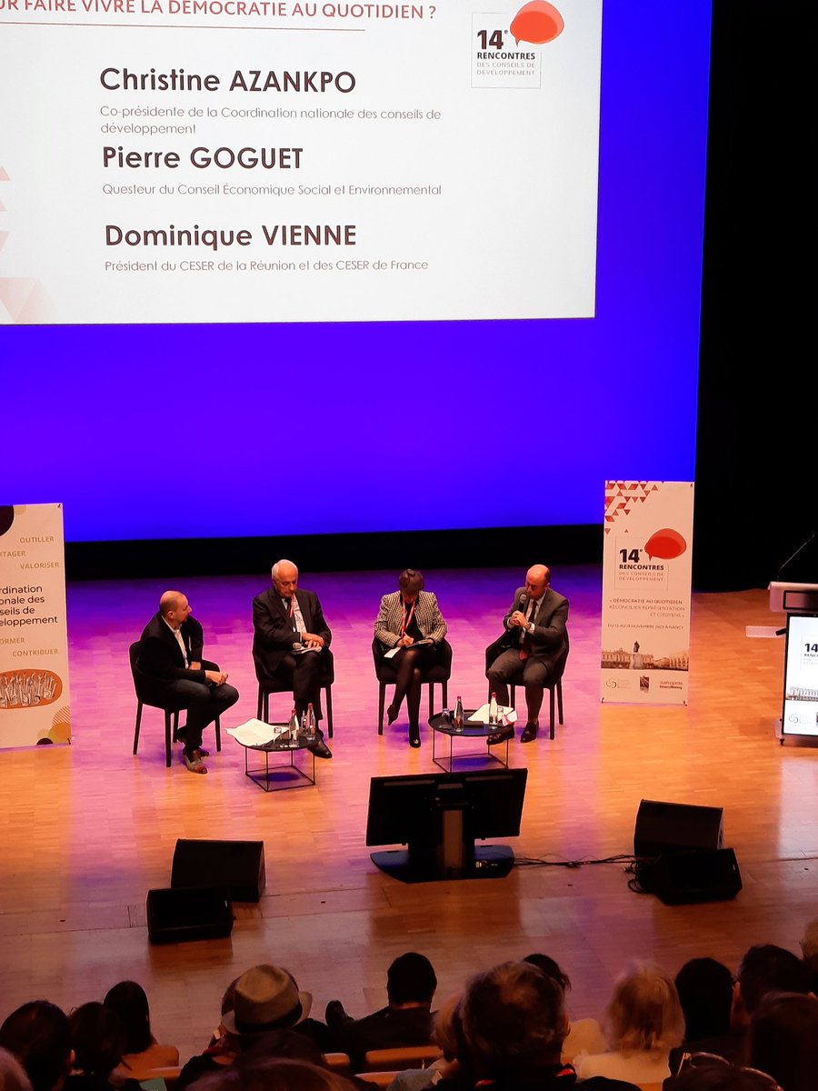 "Nos instances, et les #CESER avec la #prospective territoriale, constribuent à définir notre communauté de destin à tous les échelons".
#14ejournée de la <a href="/CoordNatCD/">CNCD</a>