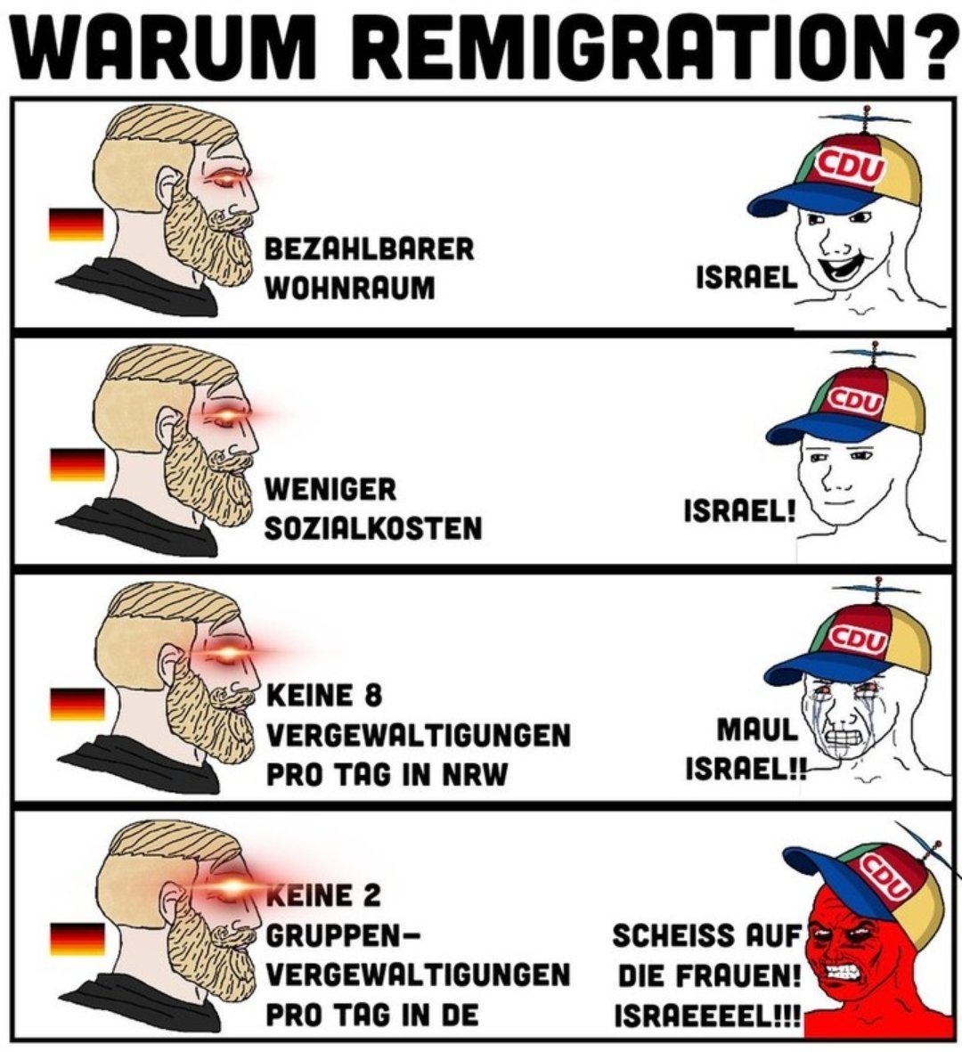 Es gibt so viele gute Gründe für #Remigration, warum also dieser #Israel-Kult? 🤔
#AfDwählen #NieMehrCDUCSU