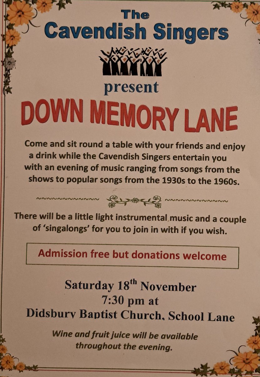Got your ticket yet? Don't miss the fabulous Cavendish Singers! #choir #singing #downmemorylane #old favourites