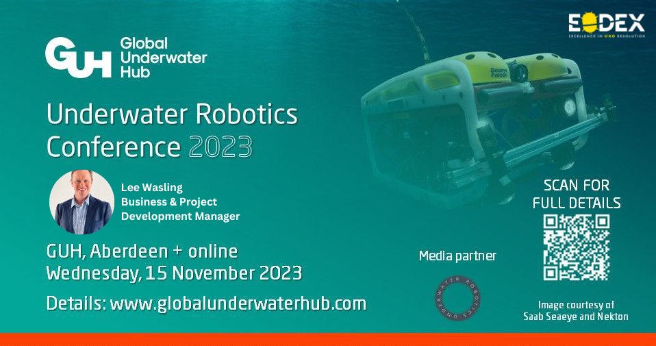 EODEXGROUP's tweet image. 📢 Speaker Announcement

Lee Wasling, Business &amp;amp; Project Development Manager, will be delivering an engaging presentation tomorrow at the @GUH_News 2023 Underwater Robotics Conference during Session 3. 🎤

#EODEX #GUHUnderwaterRobotics #underwaterrobotics