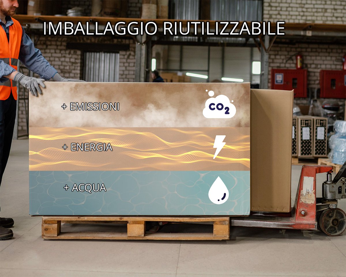 ❌📦Per essere riutilizzato l'imballaggio deve essere raccolto, ispezionato, pulito e riparato prima di essere rispedito al centro di produzione, con un maggiore utilizzo delle risorse. E’ necessario uno studio di fattibilità per valutare la reale sostenibilità della proposta.