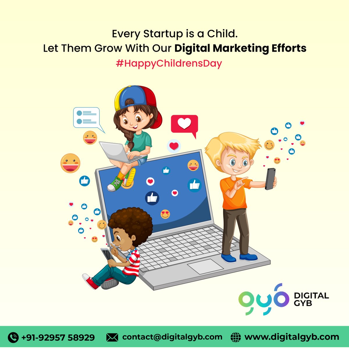 Wishing you a day of pure magic and endless fun. Happy Children's Day to the stars of today and the leaders of tomorrow!

#DigitalGYB #HappyChildrensDay #November14th #KidsJoy #InnocenceUnleashed #ChildhoodMagic #LittleExplorers #SmilesOfTomorrow #PlayfulHearts #DreamingBig