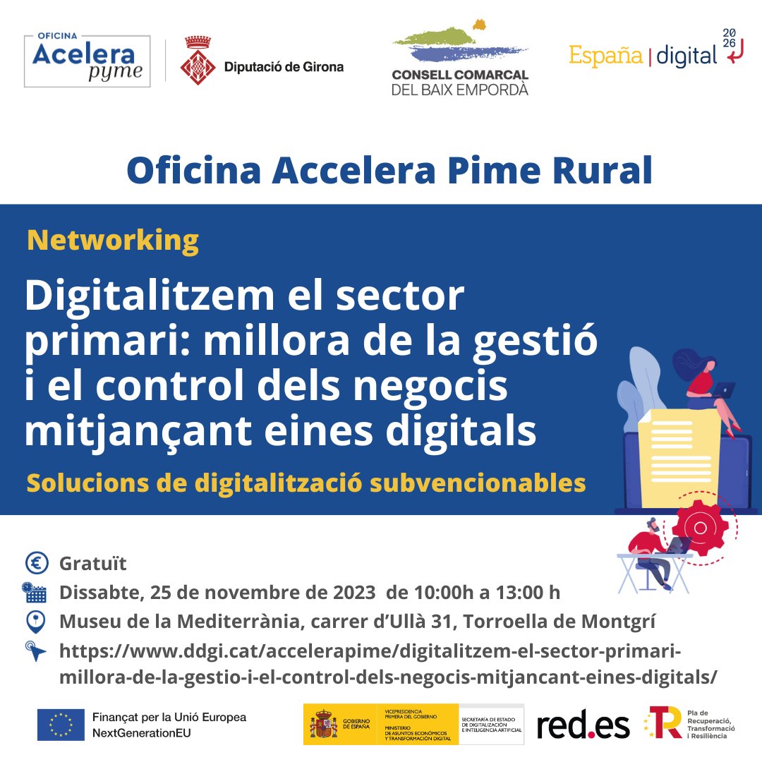 DiputacioGirona's tweet image. Voleu millorar la gestió del vostre negoci❓
💻Professionals del sector agrari i ramader, apunteu-vos a la jornada «Digitalitzem el sector primari»

🗓25 de novembre
📍#TorroelladeMontgrí

✅Gratuïta

✍🏼bit.ly/47aa4wV

#OficinasAcelerapyme #NextGenerationEU #PromoEcoDdgi