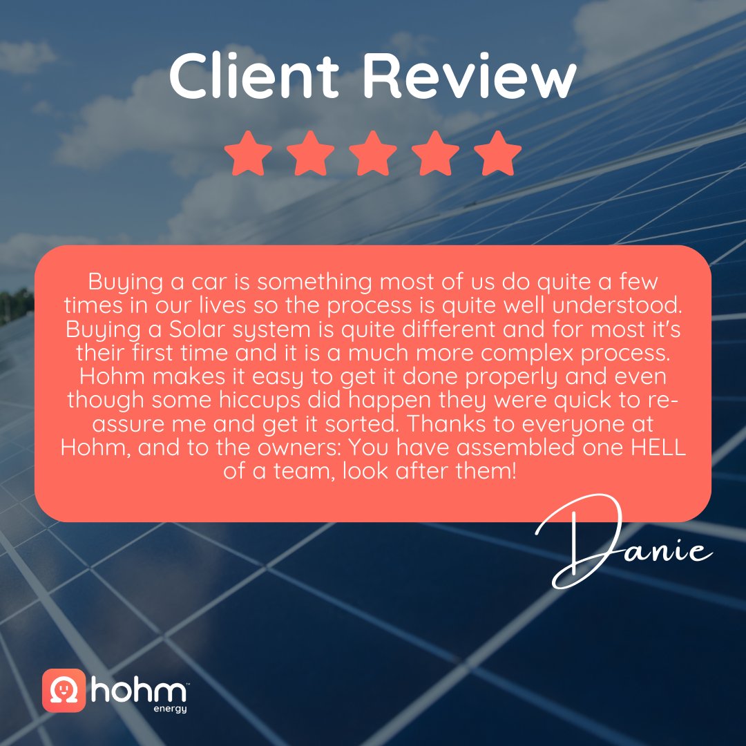 📣 Big shoutout to Danie for the awesome review! 🔥 Your kind words mean the world to us here @hohm_sa. Thank you for your support and well done to our Hohmies-what a team! 😉🙌 

Want to see what all the fuss is about? Sign up: app.hohmenergy.com/signup/
#hohmenergy #hohmsweethohm