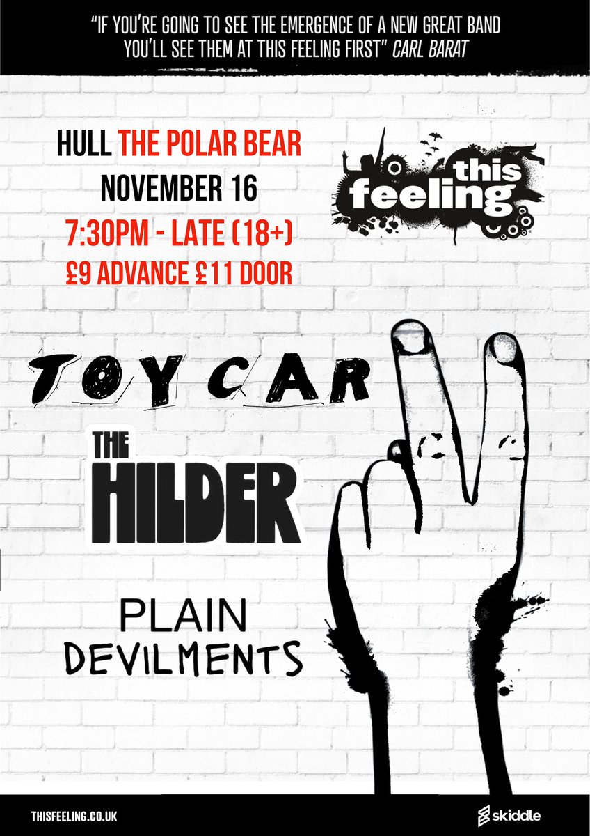 TONIGHT AT POLAR BEAR! This Feeling Presents TOY CAR + @TheHilderBand + @plaindevilments here at Polar Bear Music Club! // Thursday 16th November 2023 £9 TICKETS >> bit.ly/3RIeCpp 7:30PM / 14+ #Hull