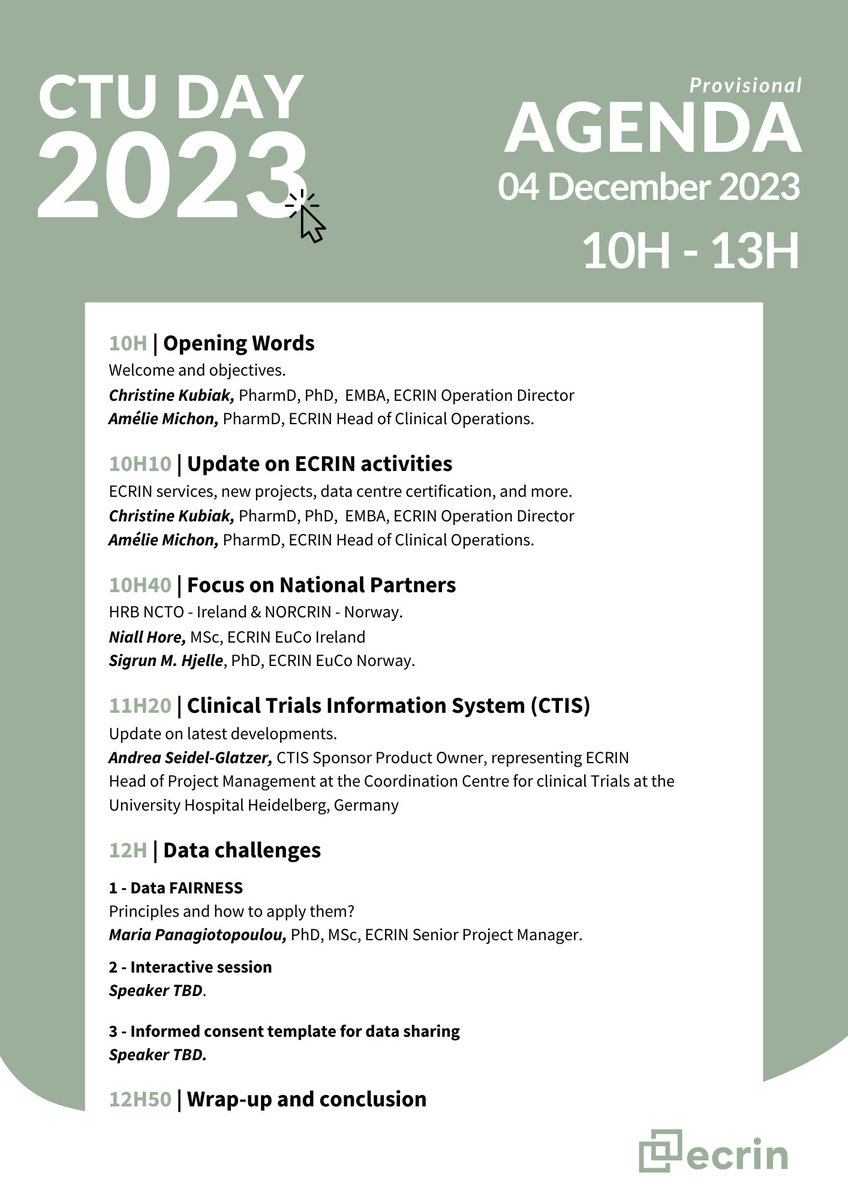 In just a few short weeks, ECRIN unites its CTU community to discuss issues that affect us all. 
If you are working at a CTU in one of ECRIN's national partners you can still register to join us online for this free event: ecrin.org/agenda/ecrin-c….