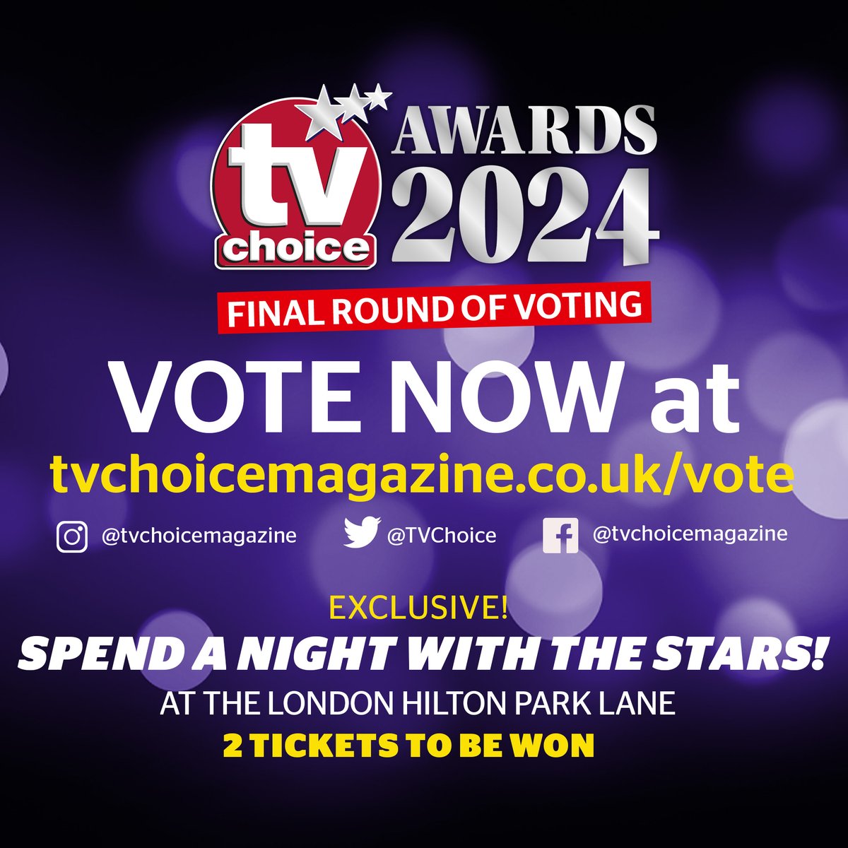 VOTING CLOSES AT MIDNIGHT TONIGHT! ⏲️ Have you voted for your faves? Even if you have, you can vote again to ensure your favourites win. Plus, you can enter a competition to join us at the awards show 🎉 Vote at tvchoicemagazine.co.uk/vote