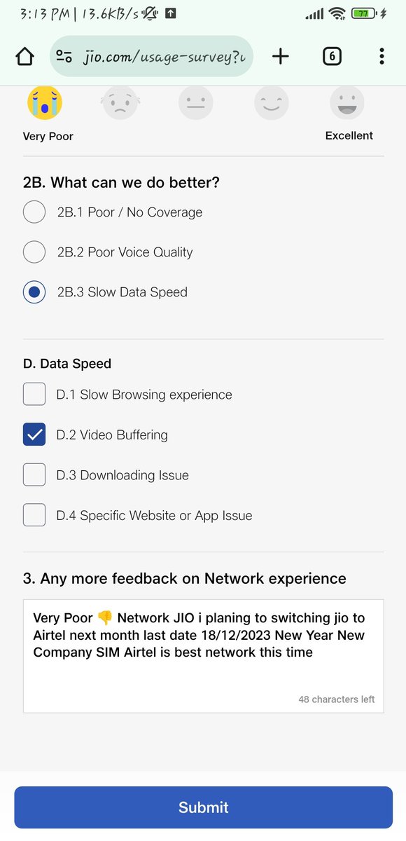 I'm Very Trouble this time 🤦‍♂️😞😔
Disappointed with Jio's poor network performance. Switching to Airtel by 18/12/2023 for a fresh start in the new year. Airtel's reliability is unmatched! #NetworkSwitch #NewYearNewNetwork 📶✨  👎 @reliancejio  @JioCare  @airtelindia @airtelnews