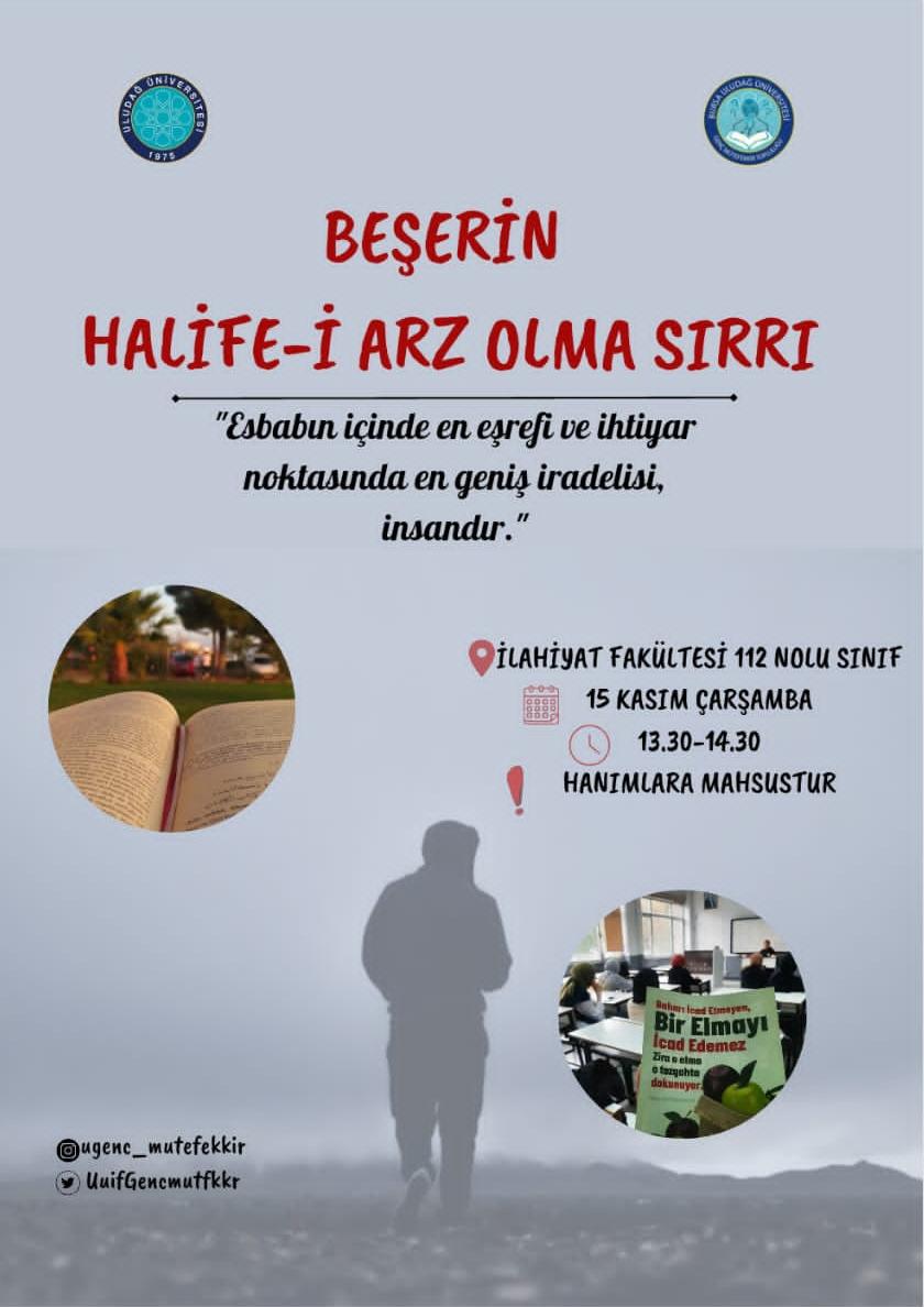 📣📣Genç Mütefekkir Topluluğu olarak derslerimize hız kesmeden devam ediyoruz..🤩

Yarın İlahiyat Fakültesinde " Beşerin Halife-i Arz Olma Sırrı" konulu dersimize hepinizi bekliyoruz.☺️🎊

#SALI #uüif #uludaguni #gencmutfkkr