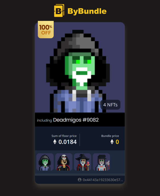 bybundle's tweet photo. 📢ByBundle Free NFT #Event _2

🎁Prize: 4 Deadmigos NFTs   

✅ To Enter:
 1⃣ Just go get it for free! (First come first served)
 2⃣ https://t.co/UlnHt4j9pO
 3⃣ You can join this event only once per week.

⏰Until it’s sold     

 #NFT #giveaway #Deadmigos https://t.co/8Ip0pF8ki2