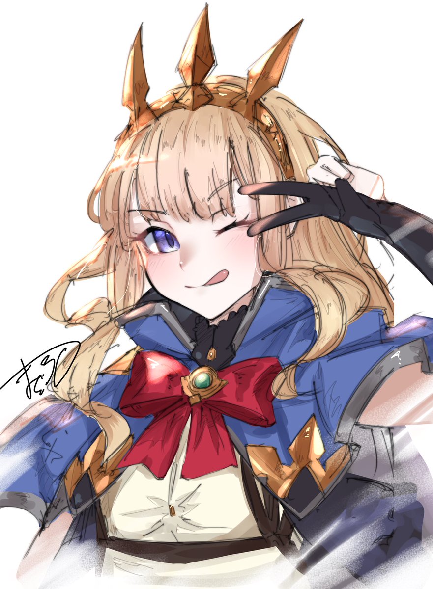 cagliostro (granblue fantasy) 1girl tongue solo tongue out one eye closed blonde hair long hair  illustration images