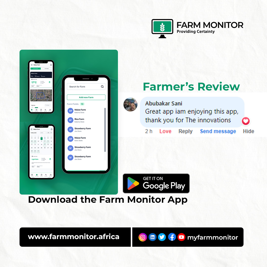 myfarmmonitor's tweet image. Join Abubakar Sani, a Farm Monitor App benefactor, and many others to get your farming business to benefit from the Farm Monitor App.

Download the app now: play.google.com/store/apps/det…

#precisionagriculture #remotefarming #climatesmartfarming #app #farmmonitor
