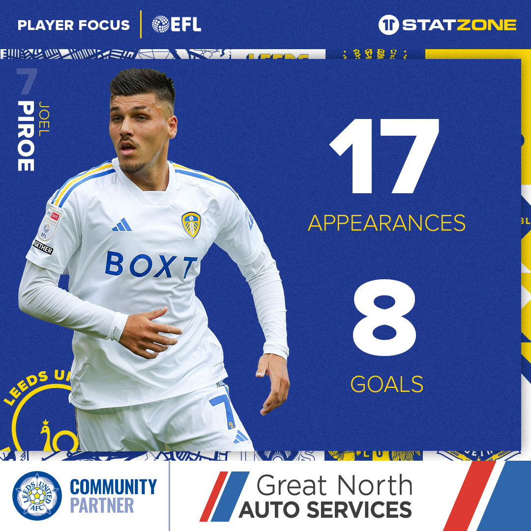 8️⃣ goals in 1️⃣7️⃣ appearances in all competitions for Joel Piroe since joining #LUFC in the summer.⚽ #MOT | @GreatNorthAuto1