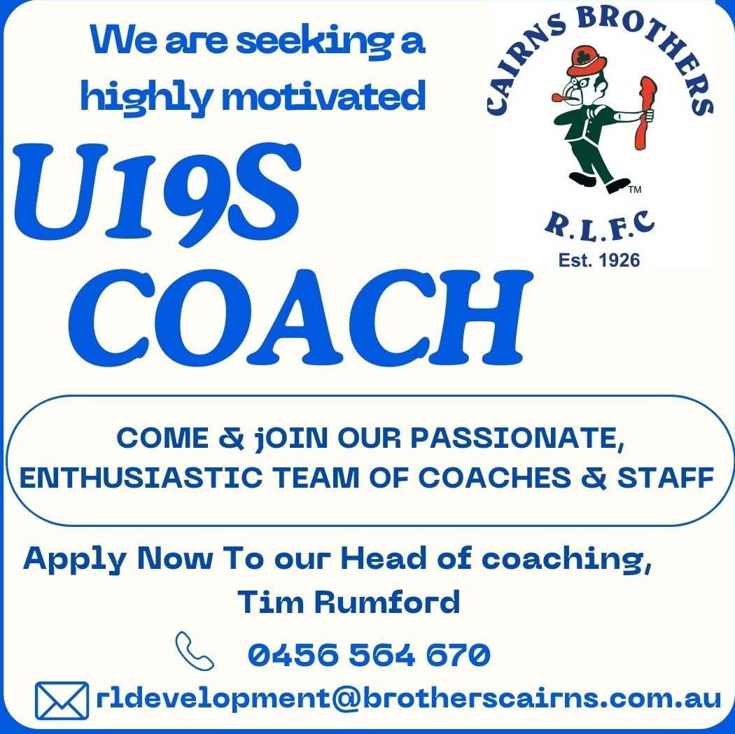 CairnsBrothers's tweet photo. Coaching opportunities at FNQ's premier club 👀🏆 https://t.co/MnNpqolbds