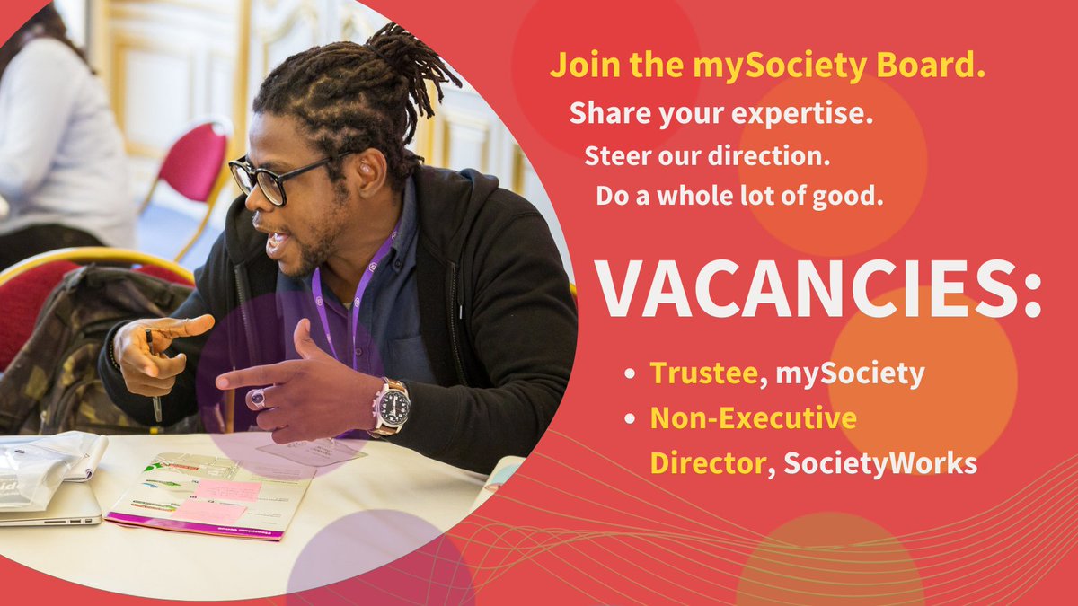 Looking for a fulfilling and meaningful new challenge? Perhaps you're one of the people we're looking for to join the mySociety and @SocietyWorks boards. Take a look, it might just be the step you're looking for: apply.workable.com/mysociety/ #boardvacancies