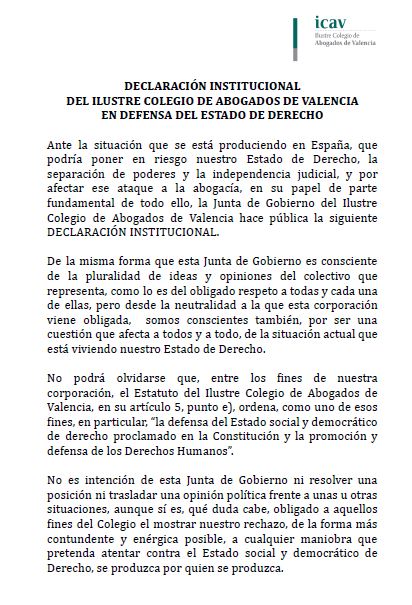 ICAV_abogacia's tweet image. 📣 Comunicado institucional de la Junta de Gobierno del Ilustre Colegio de Abogados de Valencia ✅ aprobado el 𝟏𝟑 𝐝𝐞 𝐧𝐨𝐯𝐢𝐞𝐦𝐛𝐫𝐞 𝐝𝐞 𝟐𝟎𝟐𝟑