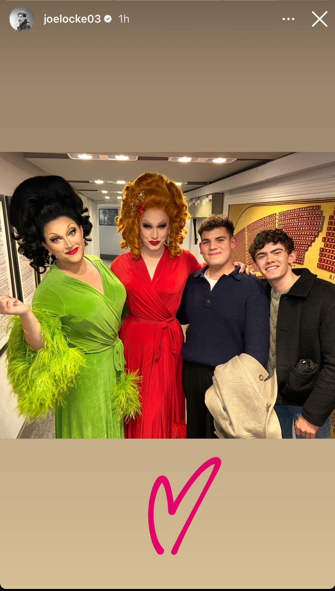 Joe’s latest instastory A great picture of Joe and Tobie with Jinkx Monsoon and Bendelacreme