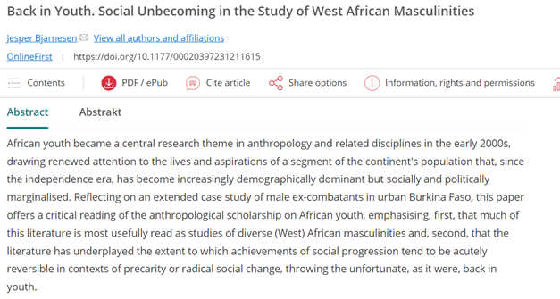 With an #anthropological lens, @BjarnesenJesper explores the journey of #Africanyouth in #BurkinaFaso! He delves into lives and dreams of this society's demographically dominant, socially & politically marginalised group with an extended case study. 🖱️doi.org/10.1177/000203…