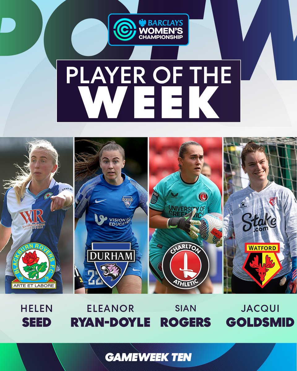 Your nominees for the #BarclaysWC Player of the Week! 

🌟 <a href="/Helen_Seed/">Helen Seed</a> 
🌟 <a href="/Eleanorrd22/">Eleanor Ryan Doyle</a> 
🌟 <a href="/sianrogers3/">Sian Rogers</a> 
🌟 Jacqui Goldsmid
