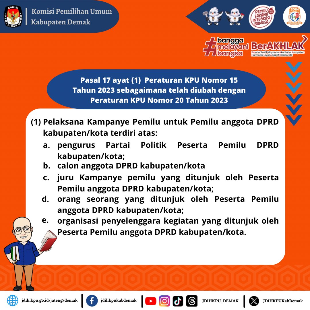 JDIHKPUKabDemak's tweet photo. Hai sobat JDIH
Bertemu lagi dalam rubrik Pasal per Pasal
Pada kesempatan kali ini Ko min mau bahas ketentuan Pelaksana Kampanye Pemilu untuk Pemilu anggota DPRD kabupaten/kota.
Simak postingan Ko min yaa https://t.co/Q1RRGWAY34