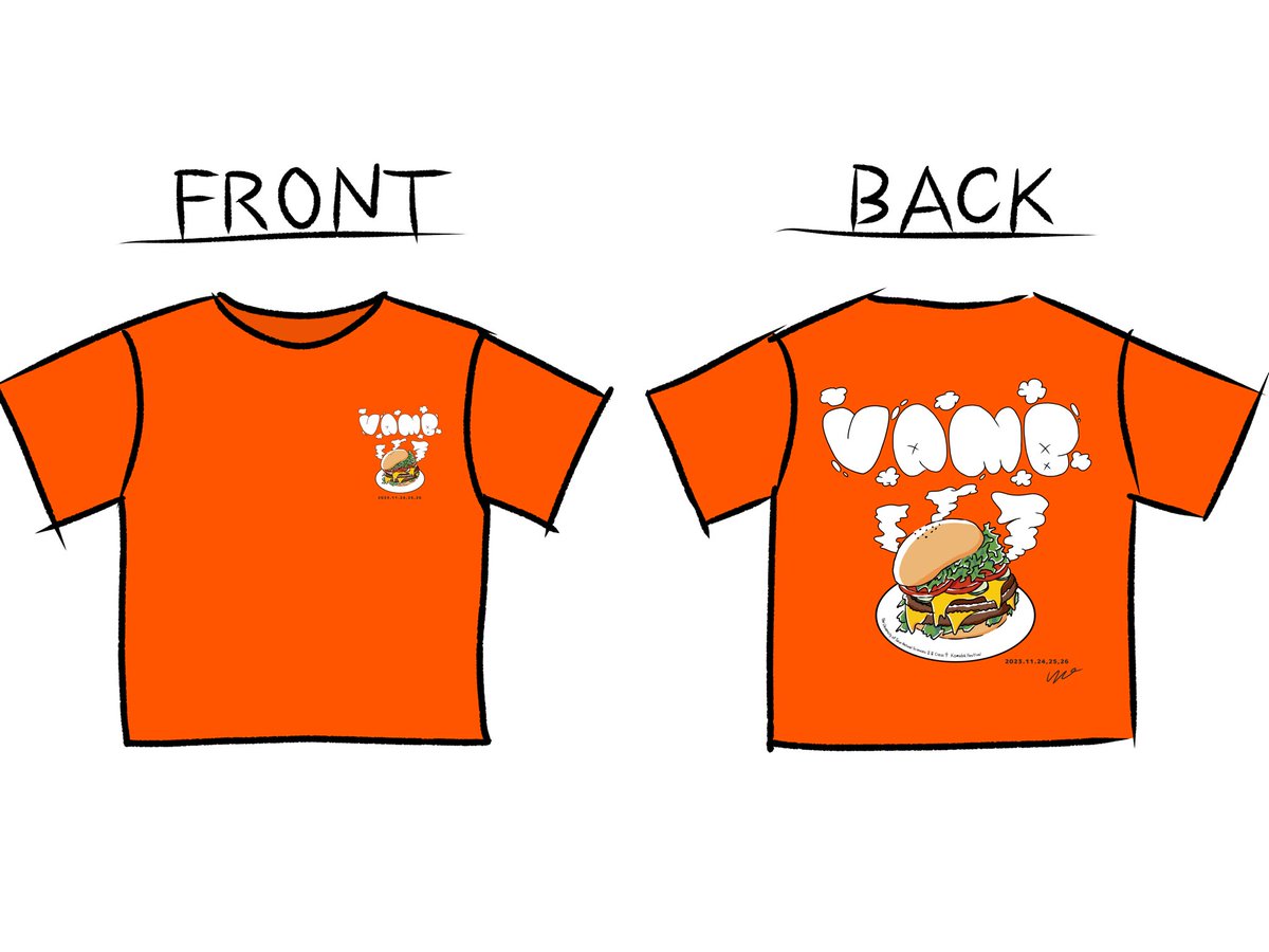 五月祭に引き続き、駒場祭でもオリジナルクラスTシャツを作成しました！
オレンジ色がベースの派手なデザインとなっています！
当日はこのTシャツを着てハンバーガーを販売します！お気軽にお声掛けください！！