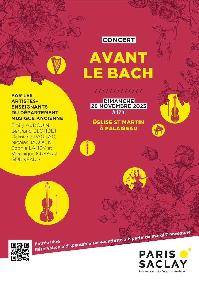Découvrez le concert "Avant le Bach" 🎻

🎶 Rejoignez-nous pour une expérience sonore unique qui vous transportera au XVIIe siècle, avec la musique de ceux qui ont inspiré Bach !

📅 Dimanche 26 novembre à 17h
📍 Eglise Saint Martin à Palaiseau
📝 bit.ly/491a9nM