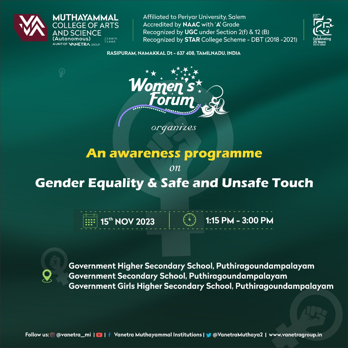VanetraMuthaya2's tweet photo. Women's Forum &amp;Anti Sexual Harassment Cell and Gender Violation Cell organizes an awareness programme on Gender Equality &amp; Safe and Unsafe Touch on 15.11.2023 . 
#WomensForum #genderequalityforall #Gramasabha #awareness #programme #mcas #vanetra #SafeTouch #UnsafeTouch https://t.co/m8tLZoVt14