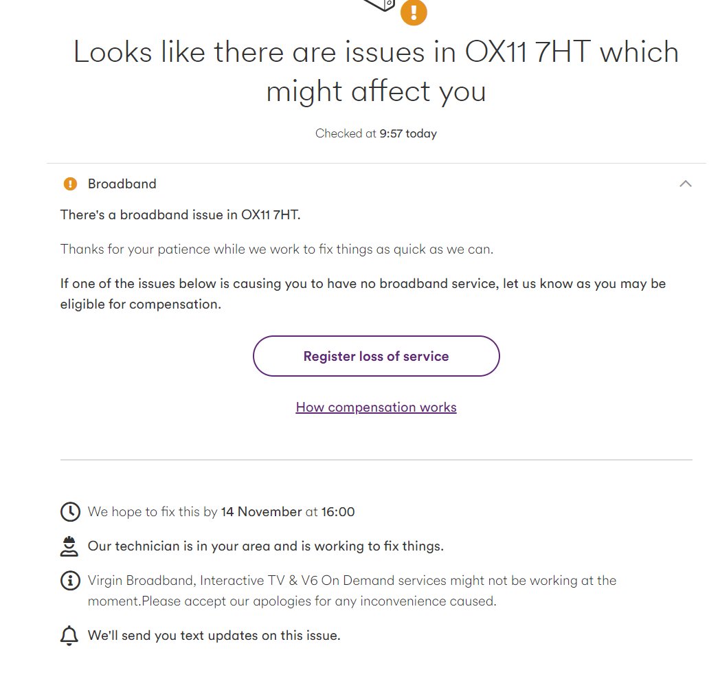 Its_unique__'s tweet photo. @virginmedia It's a service issue, as I mentioned in the OX11 area. 
Yesterday and today https://t.co/R4ubeRVkGj