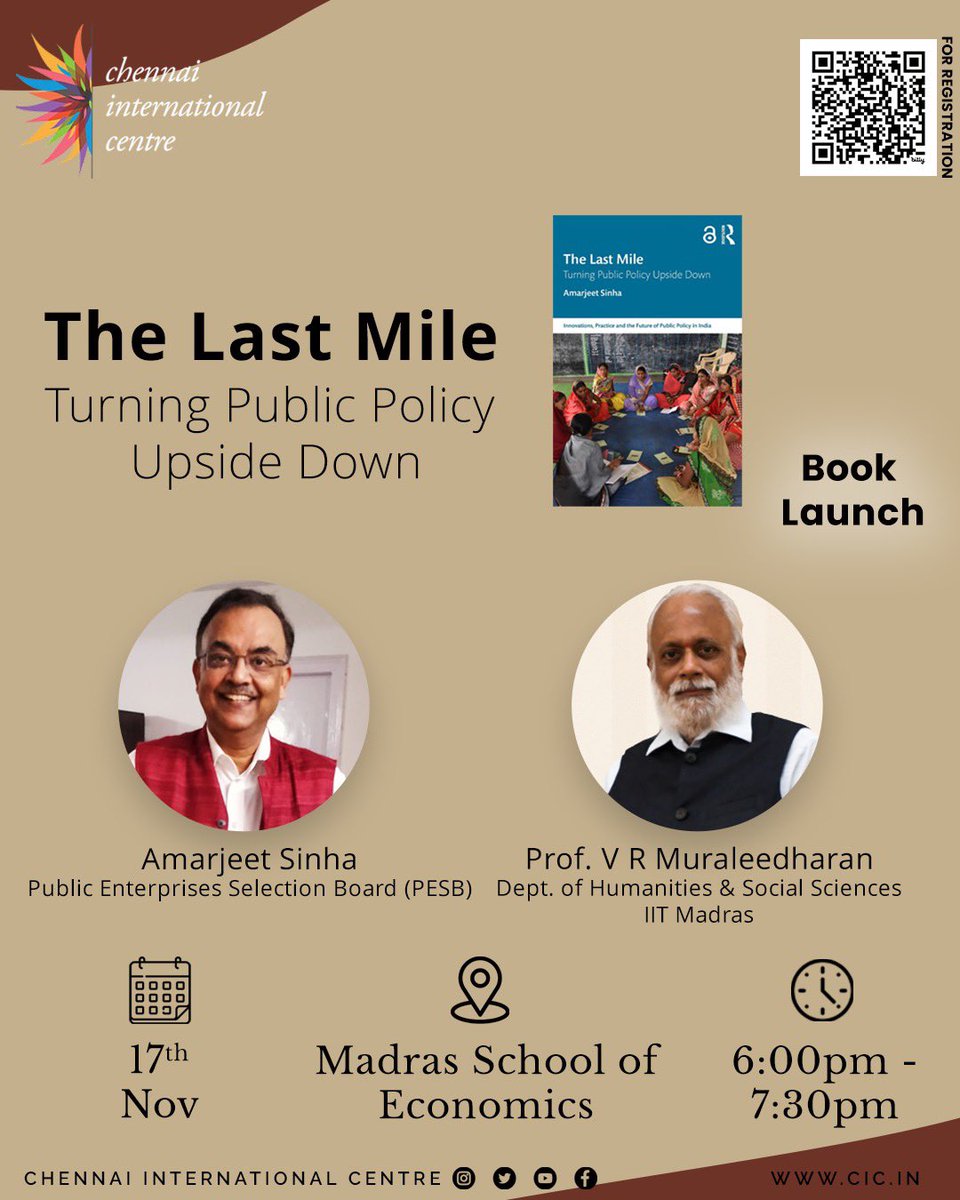 CIC_Chennai's tweet image. Book Launch:
Unpacking the complexities of policy implementation: &apos;The Last Mile&apos; offers a compelling journey through the gaps between policy and practice, emphasizing community needs, technology integration, and effective governance.
#PublicPolicy #DevelopmentStudies #Governance