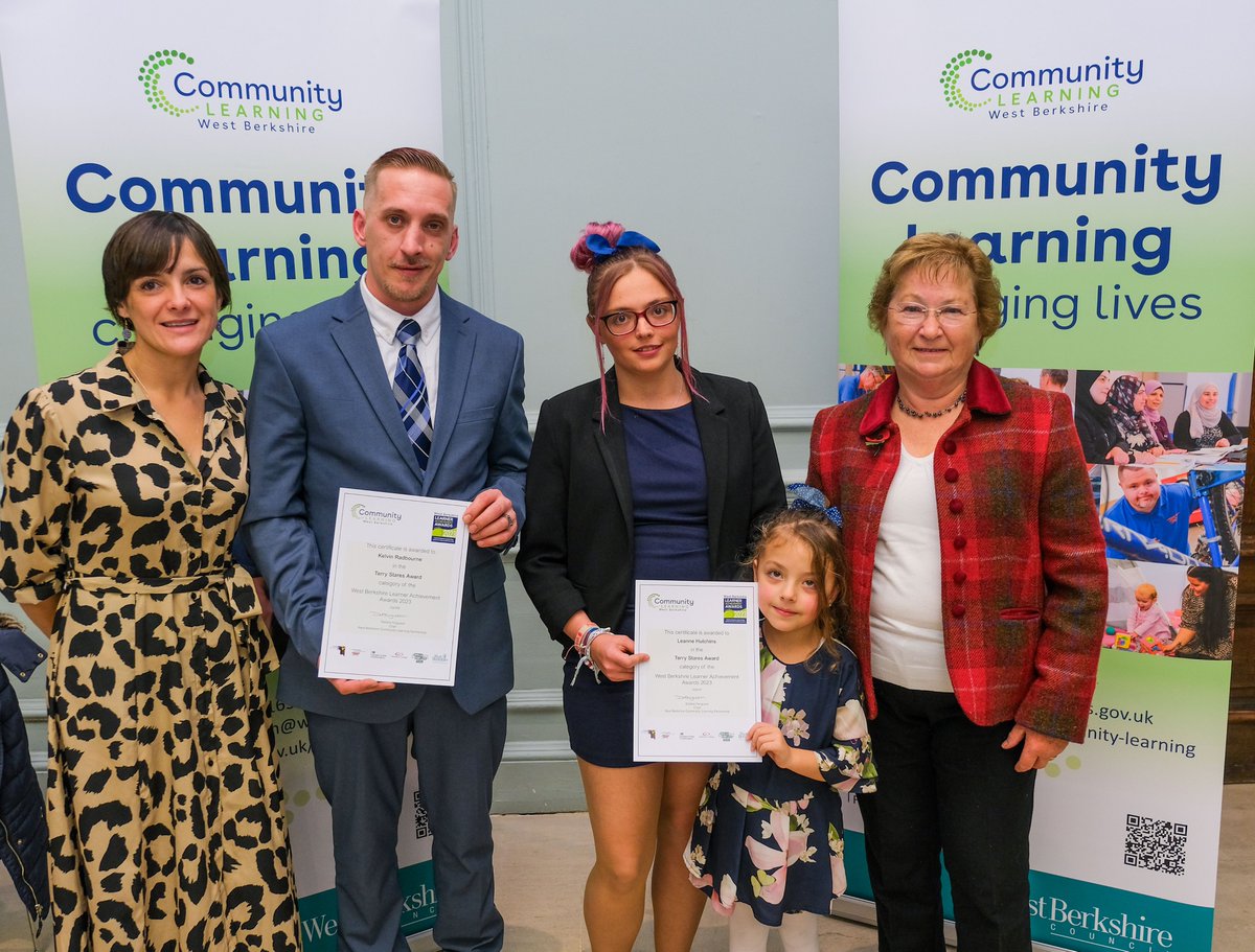 Partners Leanne Hutchins and Kelvin Radbourne won the Terry Stares award in memory of local trustee, volunteer and trainer <a href="/CentreNewbury/">Newbury Community Resource Centre</a> The award was presented by Terry's widow Pauline and Jill Hobbs, local artist. #lifelonglearning <a href="/WestBerkshire/">West Berkshire Council</a> <a href="/festival_learn/">Festival of Learning</a>