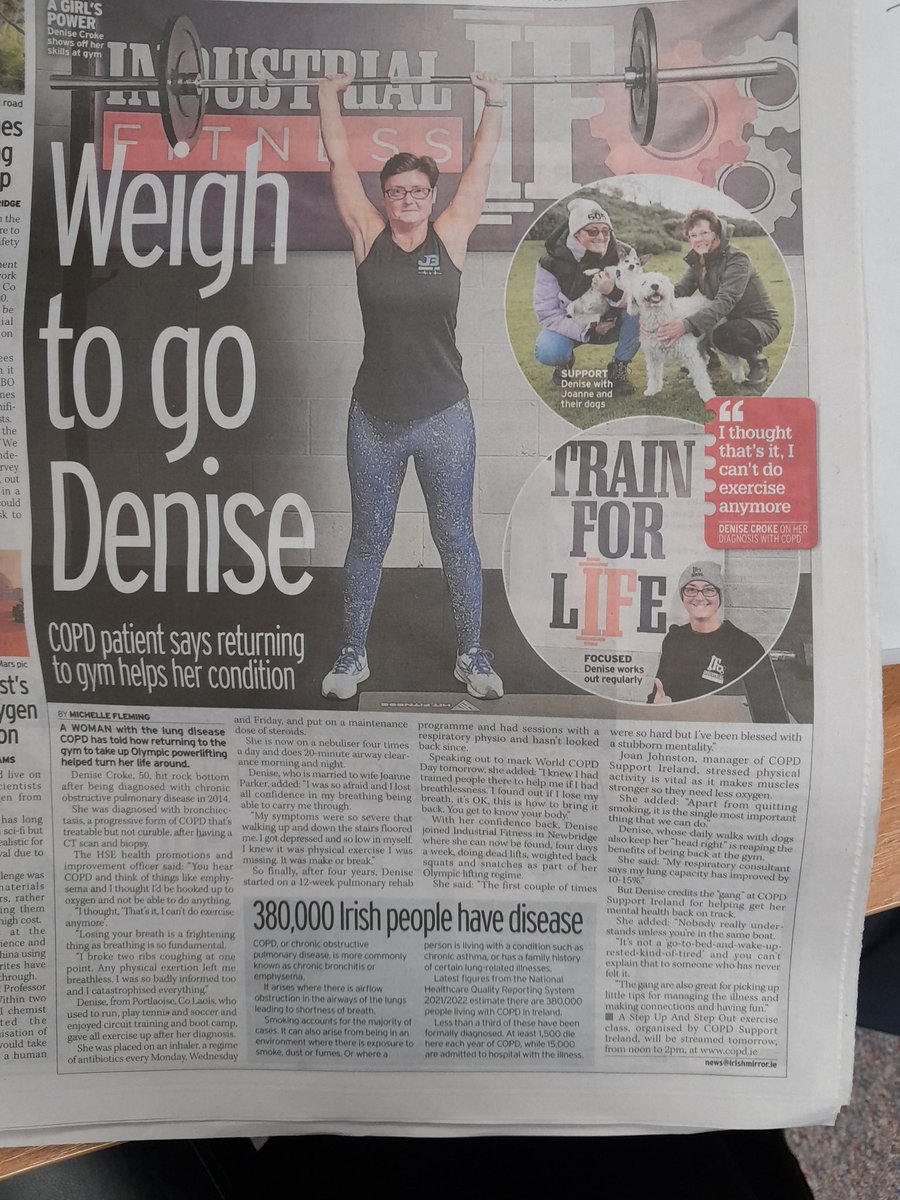Margaret McQuillan (@margaretmcqui10) on Twitter photo Denise Croke, one of our HP&I officers, gave a powerful, motivating & informative interview in the Irish Mirror today, emphasising the importance of exercise & minding your mental health when you have COPD. @HW_DSKWW @COPDSupportIrl @Hsehealth <a href="/MaryOKellyOT/">Mary O'Kelly</a> <a href="/HSELive/">HSE Ireland</a> Denise Croke, one of our HP&I officers, gave a powerful, motivating & informative interview in the Irish Mirror today, emphasising the importance of exercise & minding your mental health when you have COPD. @HW_DSKWW @COPDSupportIrl @Hsehealth <a href="/MaryOKellyOT/">Mary O'Kelly</a> <a href="/HSELive/">HSE Ireland</a>