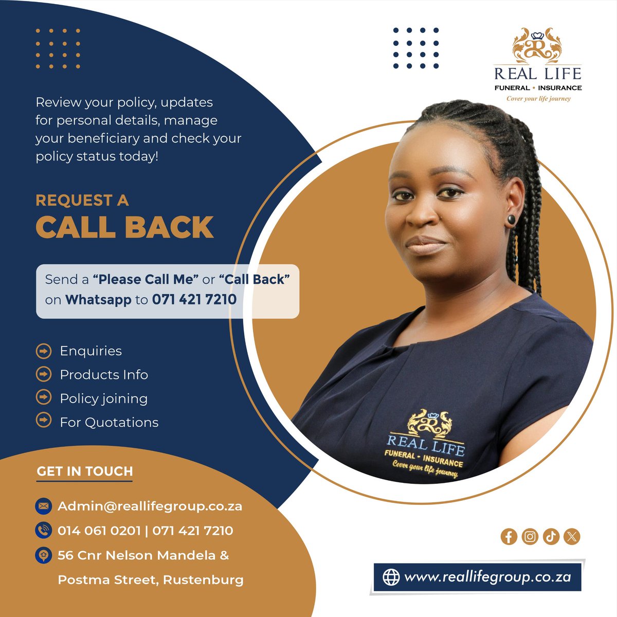 Real Life Funeral and Insurance has simplified things for you, no need to run around. Simply request a call back for any enquiries. 
Get a quote and join at the comfort of your home.

#joinreallifefuneralinsurance 
#coveryourlifejourney 
#oneyearanniversary 
#ReadytoServeYou