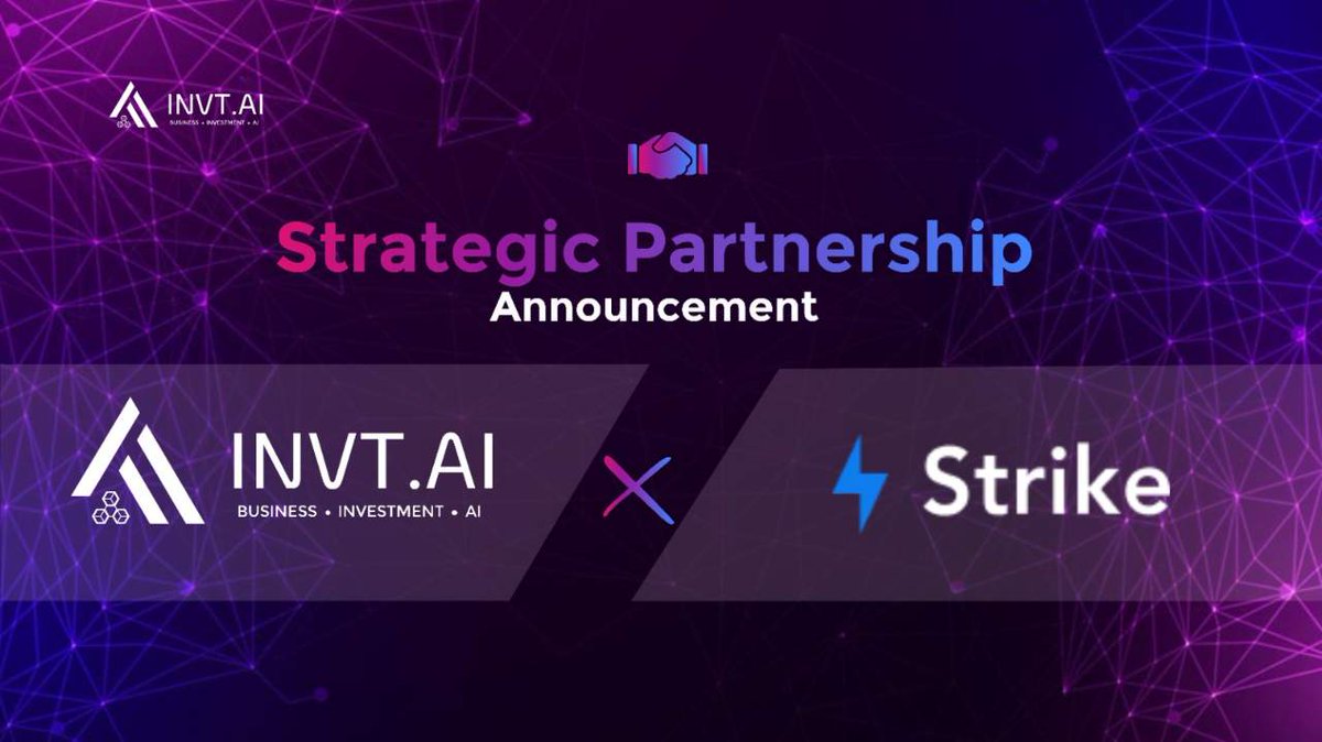 🤝 Partnership News! 🚀 

InvtAI is thrilled to announce a groundbreaking strategic partnership with <a href="/StrikeFinance/">Strike Finance</a>!

Together, we're redefining the landscape of AI-driven solutions and Web3 space 🌐✨ 

Stay tuned for the future of innovation and collaboration! 

#InvtAI