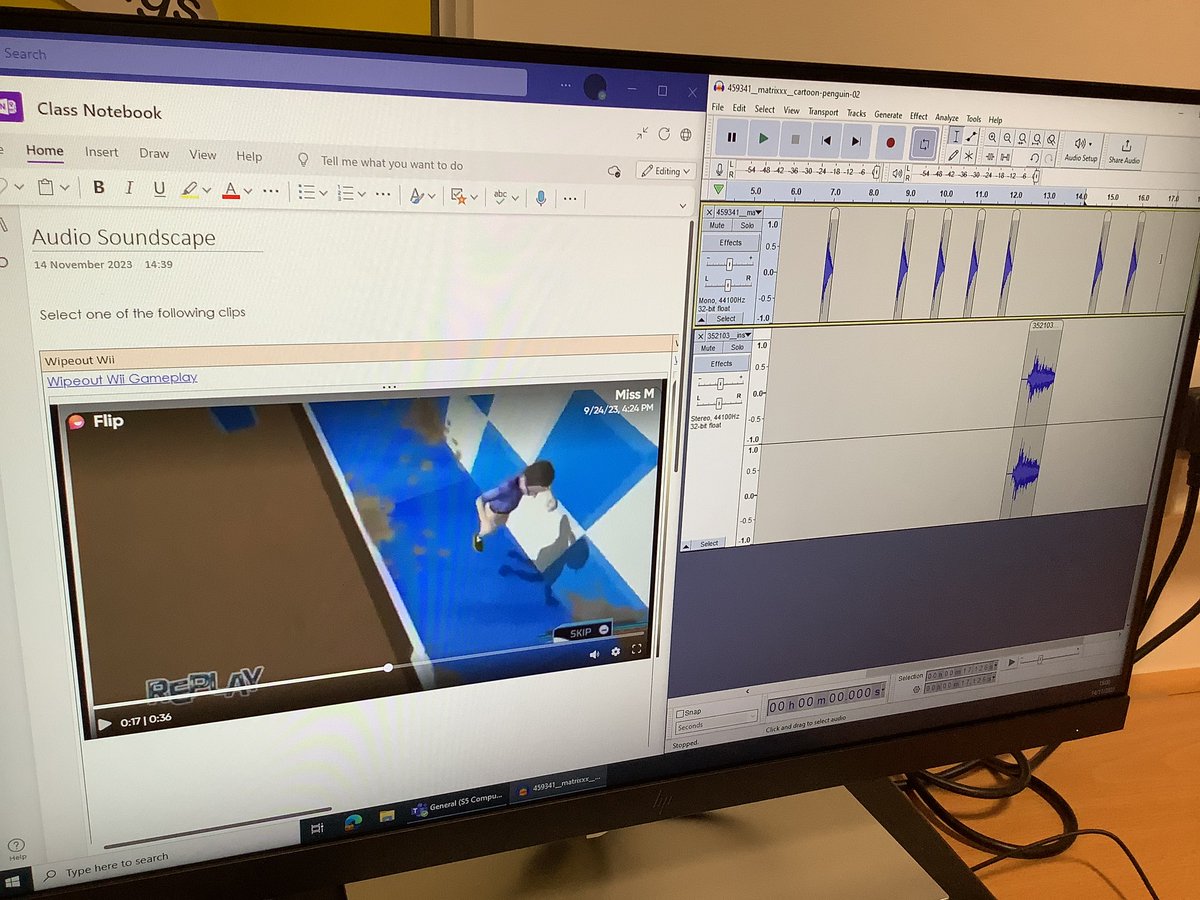 FHSComputing's tweet image. Miss Mutter’s S5/6 NPA Game Development class are exploring audio assets in Audacity for their games, creating a soundscape for game footage that has had the music and sound effects removed. 

#weareFHS #FHSDigiLearn #weareCreative