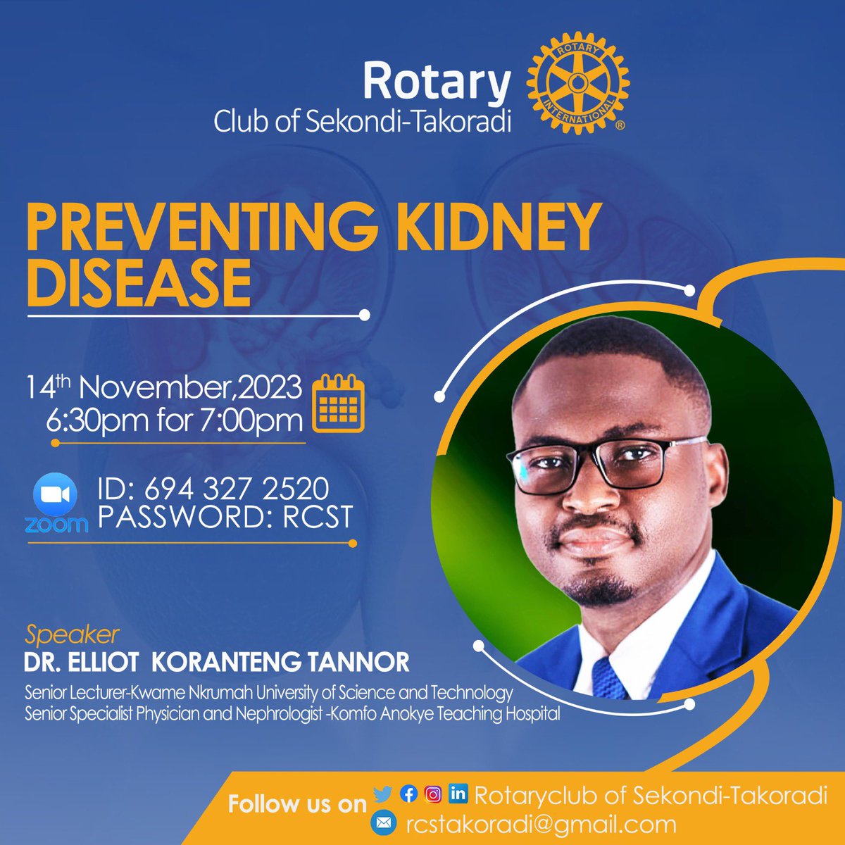 It’s all about #WorldDiabetesDay . I will be spending sometime with the rotarians of Secondi-Takoradi to discuss one of the major complications of diabetes - diabetic kidney disease. 

#kidneyhealthinternational
#WorldDiabetesDay
#kidneyhealthforall
#HealthyKidneys