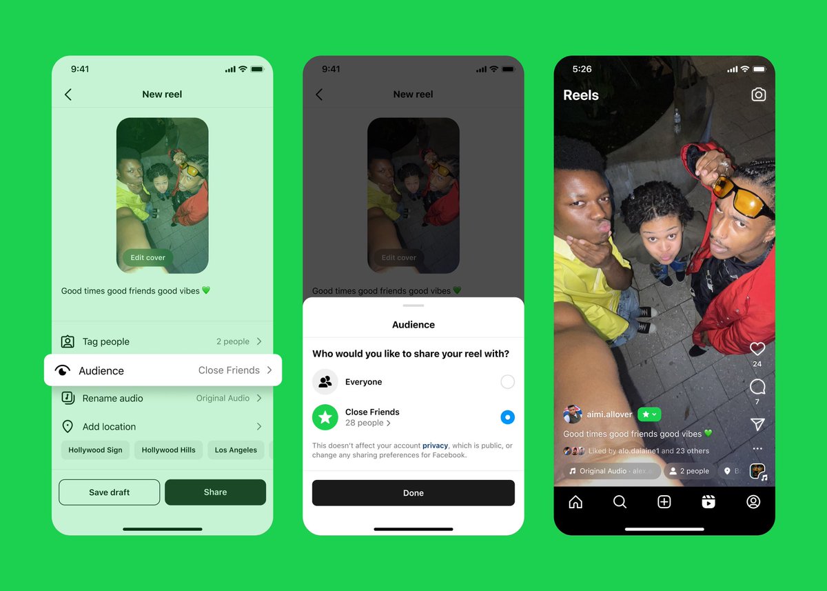 PopBase's tweet photo. Instagram introduces the ability to share feed posts and reels with your Close Friends only. 

When sharing a post or reel, you can click on audience and select ‘Close Friends.’ https://t.co/6DlBSiI7I7