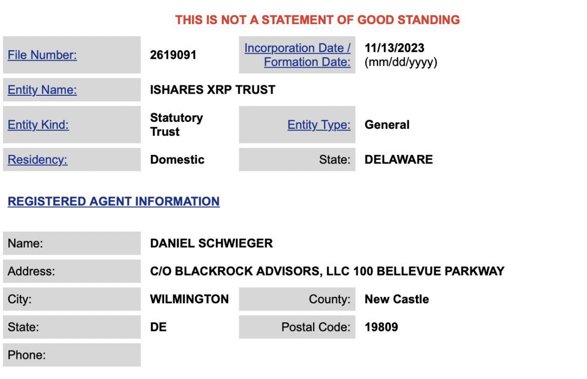 LETS GOOOOOOOOOOOOOOO

#XRP ETF TRUST  -  11/13/2023 
MANAGED BY BLACKROCK.

LIQUIDITY INCOMING🔥🔥🔥