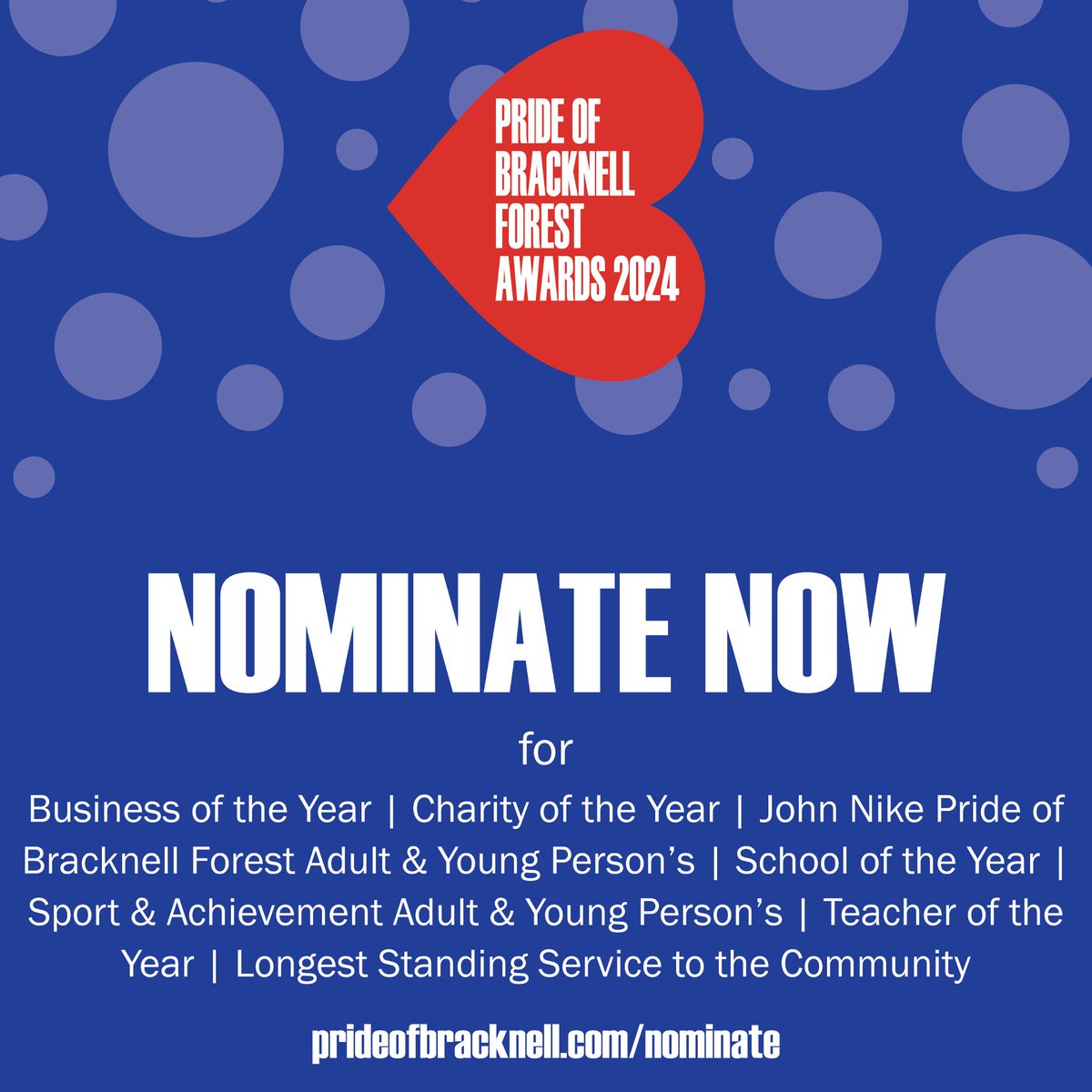This year’s categories are celebrating the people, groups and organisations who showcase the very best of the #bracknellforestcommunity.
 
Do you know someone deserving of recognition? Check out 2024’s categories and nominate them today: bit.ly/3ugLifZ
 
#PoBFA