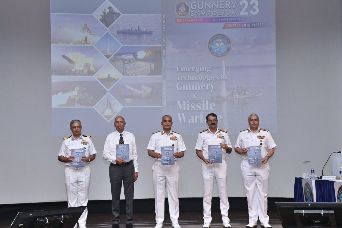 indiannavy's tweet photo. Adm R Hari Kumar #CNS attended  #Gunnery Symposium 2023 at @IN_Dronacharya today.
Eminent panelists &amp; speakers shared views on Next Gen Missions &amp; Modern Navy's quest for Niche Tech &amp; Trg for a #FutureProofForce.

@IN_HQSNC @IN_WNC @IN_HQENC 

https://t.co/Bs1zQgX8Um https://t.co/7D2M0cWdQ1