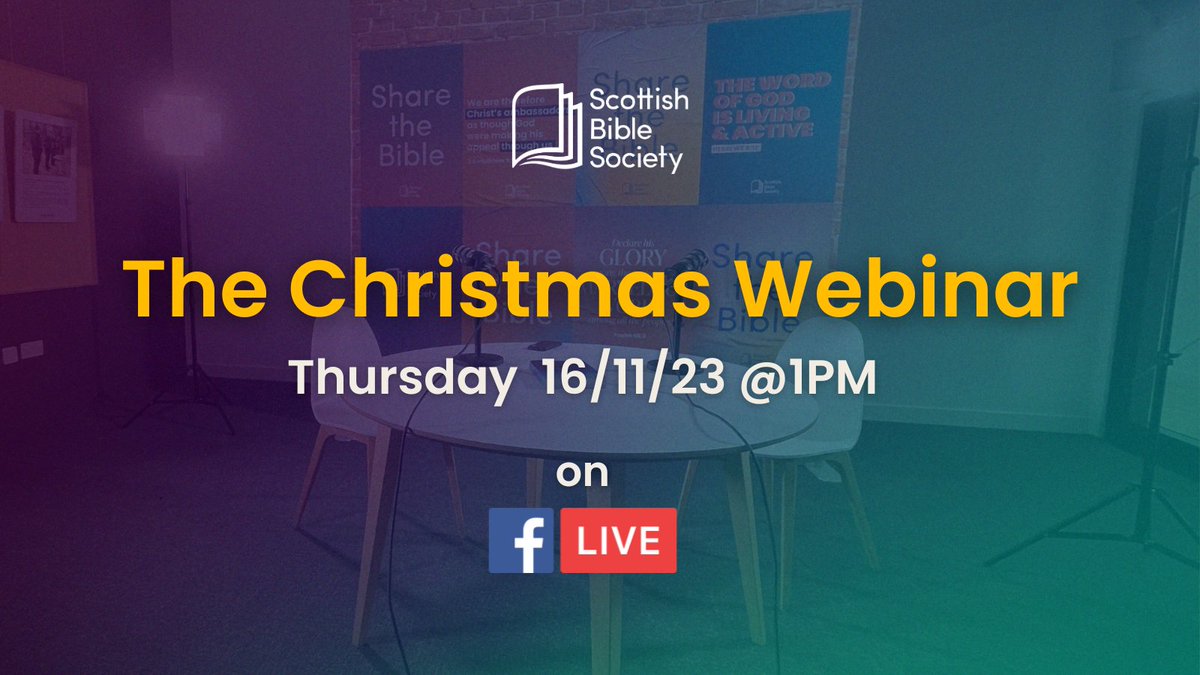 This Thursday at 1pm, we're coming to you live on Facebook! fb.me/e/41AtjDI2s

Discover our Christmas resources and learn how you use them to share the Bible in your context this Christmas.
#christmas #sharethebible #bibleresources #advent #livestream #webinar