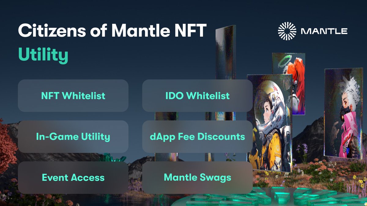 📣  Revealing Citizens of Mantle NFT Utility!

(1/8) Citizens, after some feedback and discussion over the minting period, we're here to answer just what privileges you can expect as a Citizens of Mantle NFT holder.

💫 Utility categories explained in the 🧵