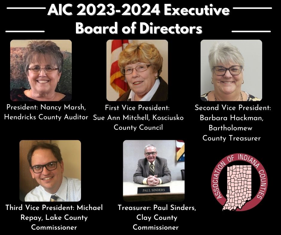 Congratulations to our 2023-2024 Executive Board of Directors. Thank you for serving the AIC and for all you do for county government. Our officers began their terms on November 1st after board elections were held during AIC’s Annual Conference in Orange County.