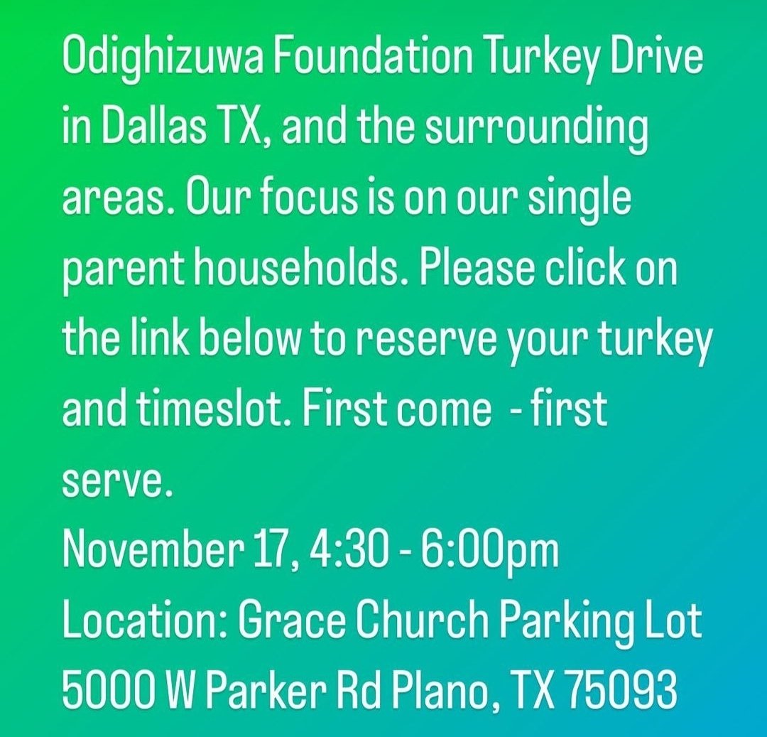 Osa Odighizuwa's foundation is having a turkey drive in Plano this Friday for single parent households. Here is a sign-up sheet for anyone who would like to share it: docs.google.com/forms/d/e/1FAI…