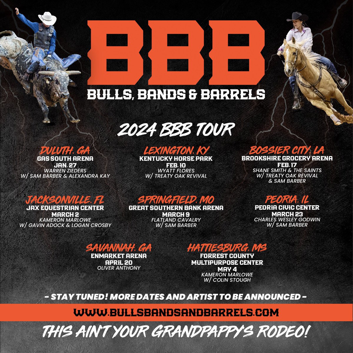 BBB is back and bigger than ever! 

Pre-Sale Starts Thursday 11/16 at 10:00 AM CST. Sign up for Pre-Sale here>> bit.ly/BBB2024PreSale

Public On Sale begins Friday 11/17 at 10:00 AM CST. 

More dates and Artist announcements to come in the  following weeks.