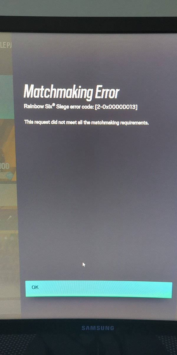 BHoll99's tweet photo. @UbisoftSupport I am trying to play rainbow six siege after the update. I get this error message when I try to play ranked. Any help? https://t.co/pgkqlzHxGw