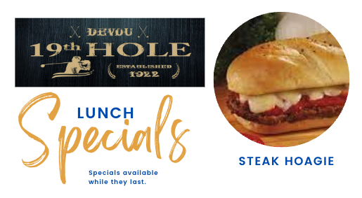 DevouParkGolf's tweet photo. These are a few of our favorite things (and yours!!)
Steak Hoagies on lunch special this week at the 19th Hole, and sign up for the Black Friday Scramble while you still can! https://t.co/1D0JI9FiHs