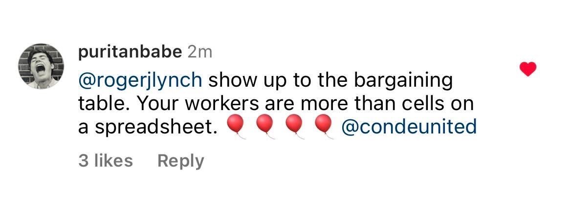 1) Like our members’ comments on Instagram and Twitter.
2) Leave your own in support.

Together, we are taking our picket signs to the world of social media: ❌ No more layoffs. ✅ Open Town Hall Q&amp;A now!