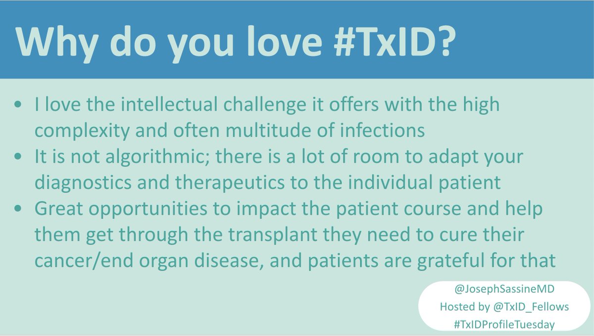 TxID_Fellows's tweet photo. 2/
#TxIDProfileTuesday featuring @JosephSassineMD
Q1: Why do you love ❤️ #TxID? https://t.co/TvuYVWDXBl